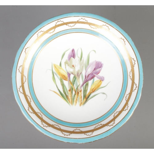 79 - A Minton hand painted botanical comport featuring central crocus motif surrounded with gilt Greek ke... 