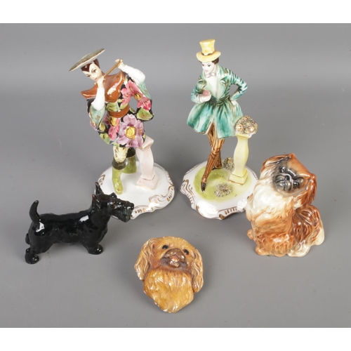 80 - A collection of ceramic figures to include Royal Doulton Scottish Highland Terrier (HN1016), Beswick... 