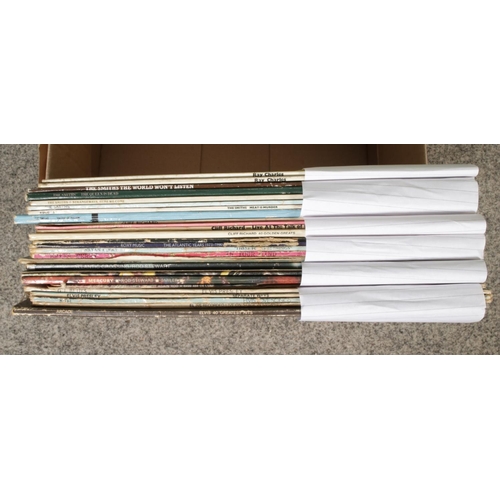 182 - One box of records with 7-inch single vinyl records, including Elvis, Rod Steward, Bryan Ferry, Clif... 