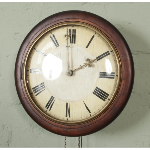 331 - A 19th century postman alarm wall clock with two-train movement, 27cm diameter dial, brass coated ca... 