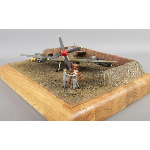 36 - Solid Oak Base British RAF Supermarine Spitfire Diorama with Medal Group Collection, including a han... 