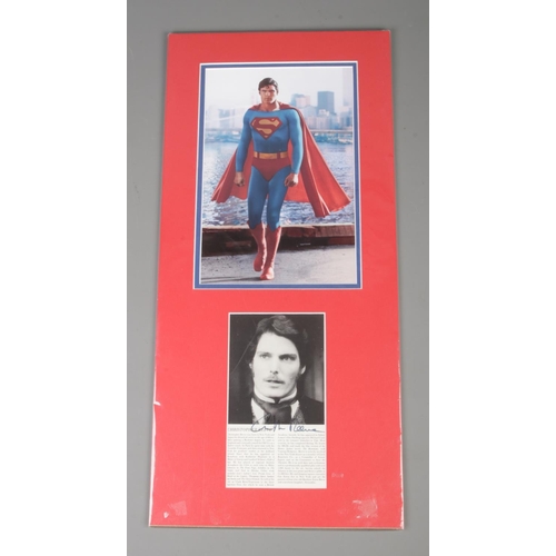 158 - A mounted and signed Superman display, featuring large photograph above Christopher Reeve extract, b... 