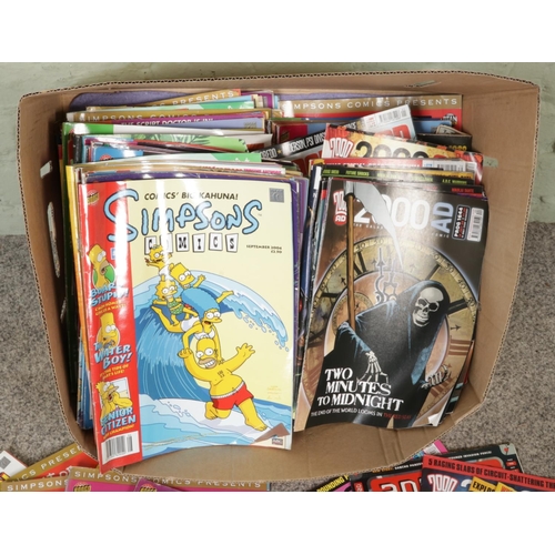 250 - A box collection of vintage comics and magazines, primarily featuring titles such as The Simpsons, T... 