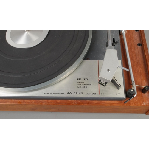 298 - A Swiss Goldring Lenco GL75 stereo transcription turntable with dust cover.