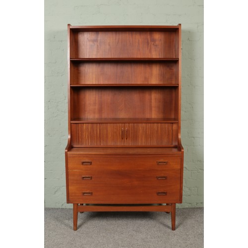 453 - Johannes Sorth for Bornholm Mobler, a Danish teak secretaire bookcase, with two adjustable shelves a... 