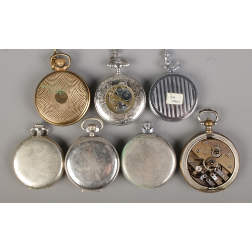 102 - Seven pocket watches, including Ingersoll, J. Dent and Sekonda examples.