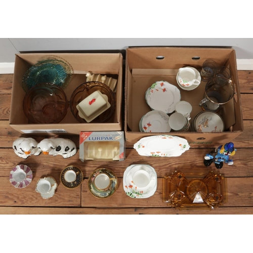 205 - Two boxes of miscellaneous items to include four ceramic cups and saucers; two Richard Klemm for Dre... 