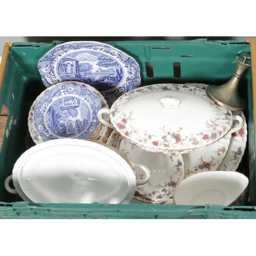 213 - Two boxes of assorted items, including Minton 