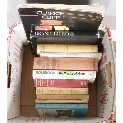 219 - Two boxes of vintage resource and reference books, featuring sewing, knitting and crafting guides, a... 