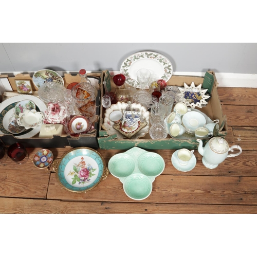 226 - Three boxes of assorted items, to include Queen Anne Coronet tea service, vintage tins, cut glasswar... 