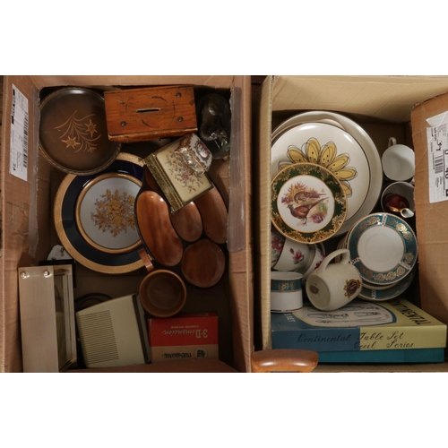 262 - Two boxes of miscellaneous to include jewellery boxes, copper tea, mixed treen, barometer, Limoges, ... 