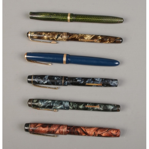 45 - Six vintage 14ct gold nib fountain pens, including Parker Duofold with Montblanc nib, Kingswood in r... 