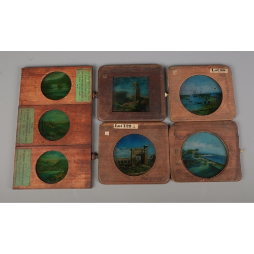 53 - A collection of framed magic lantern slides to include three marked for J. Barnard & Son from the Vi... 