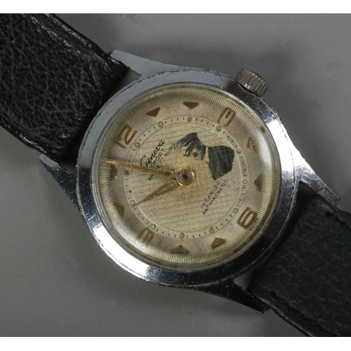 335 - A Wartime era Geneva Sport Ancre 17 Rubis wristwatch with inset monochrome image of Adolf Hitler