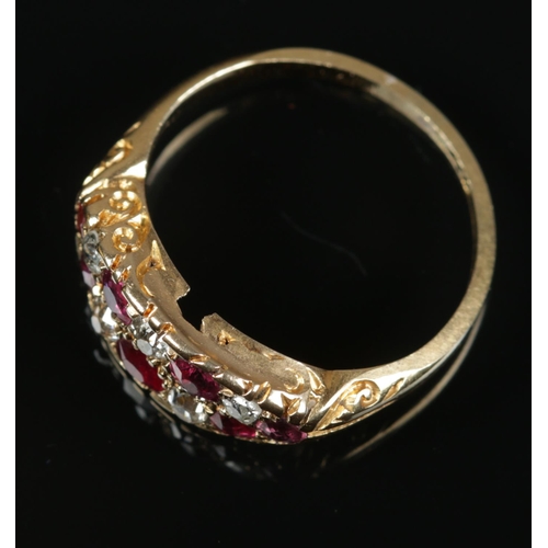 361 - An 18ct gold ruby and diamond ring. Size N. 3.29g.