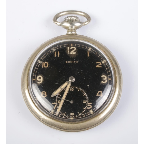 392 - A Zenith German military issue pocket watch; the back plate numbered D. 8404165 H. The screw off bac... 