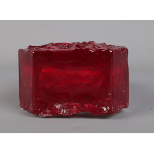 448 - Geoffrey Baxter for Whitefriars; a ruby red coffin vase. Height: 13.5cm.