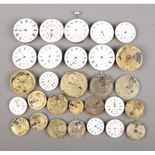 91 - A collection of pocket watch movements for repair. To include examples from American Watch Co, James... 