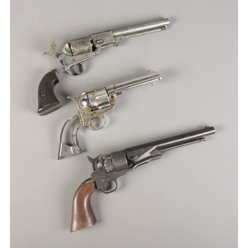 185 - Three replica metal Revolvers, includes Colt SMG, missing or broken grips, for spares and repair, le... 