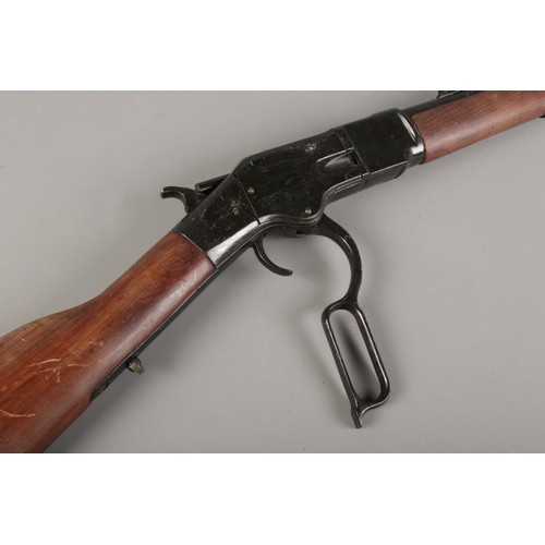 188 - A replica metal Sharp's Rifle, lever-action, whole length 118cm. Stamped on lockplate 