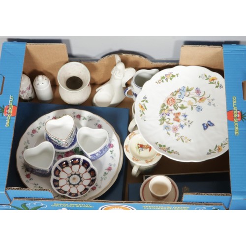 195 - Two boxes of collectable ceramics, including Duchess tea and dinner set, Aynsley, Coplot, Masons and... 