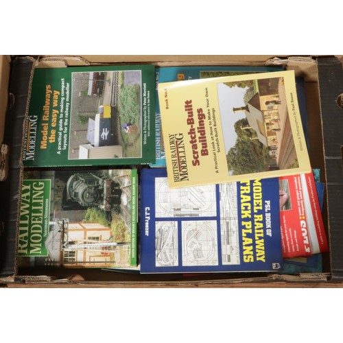 259 - Four trays of model railway collections, featuring guides and books, essential tools, buildings, par... 