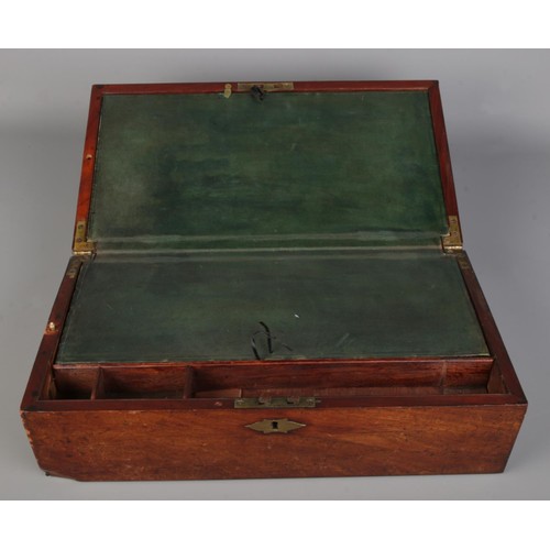 296 - Collection of four antique and vintage wooden boxes, including a writing slope with metal handles on... 