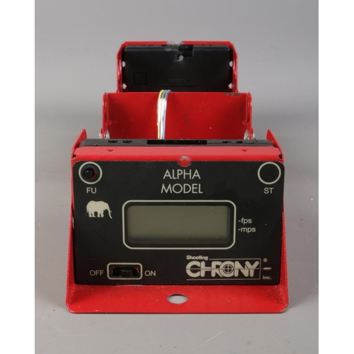 93 - A Shooting Chrony Chronograph; Alpha Model. Measures the speed/velocity of ammunition. In box.