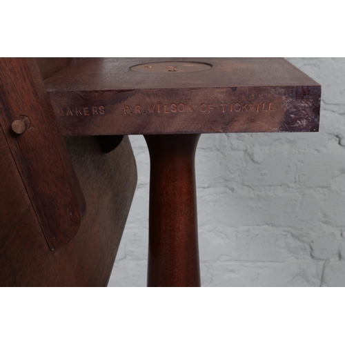 547 - A mahogany tilt top table with engraved makers mark to base 'Makers P.R.Wilson of Tickhill'