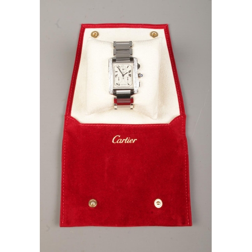 109 - A diamond set stainless steel Cartier tank Francaise chronograph wristwatch. Ref. 2303, no. BB107579... 