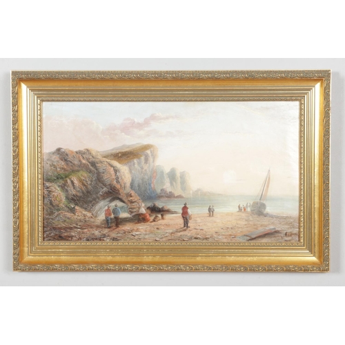 115 - C Richards (19th cenutry), a gilt framed oil on canvas, coastal scene with figures. Signed and dated... 