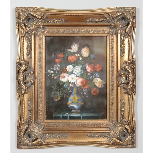 116 - Anderson, an ornate gilt framed oil on panel, still life with a vase and flowers. 39cm x 28cm.