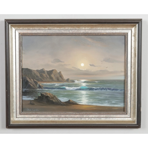 122 - Peter Cosslett (1927-2012), a framed oil on board, coastal landscape with rocks and crashing waves. ... 