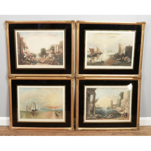 125 - John Cother Webb after JMW Turner and Claude Gelee, a set of four gilt framed mezzotints. Signed in ... 