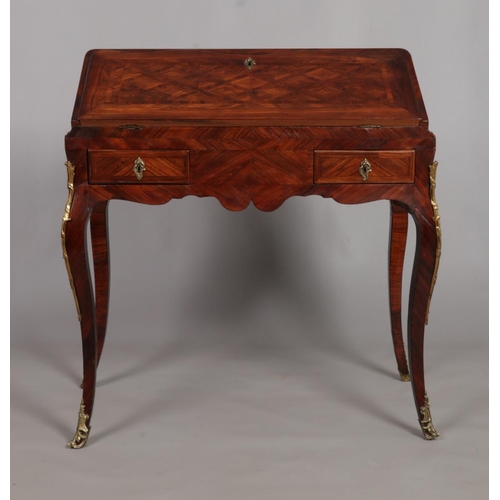 143 - A 19th century rosewood parquetry ladies writing desk/bureau. With gilt metal mounts.