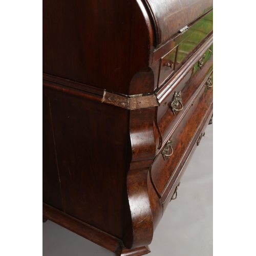 166 - A 19th century Dutch walnut bureau bookcase. With mirrored top and fitted interior.