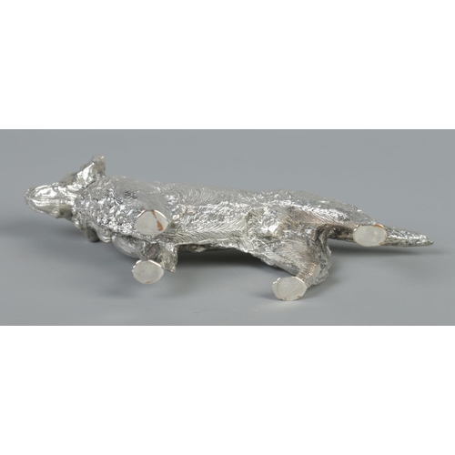 60 - A silver plated model of a Golden Retriever dog. Height 9.5cm, Length 15.5cm.