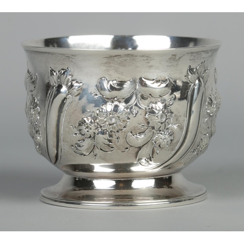 68 - A George III small silver pedestal bowl with repousse decoration. Assayed London 1818 by Rebecca Eme... 