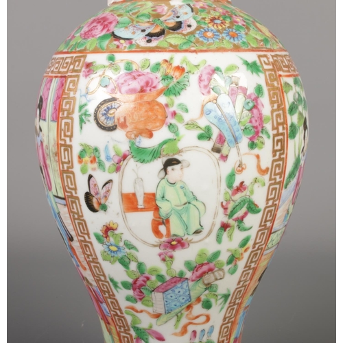 223 - A 19th century Cantonese famille vert vase, heavily decorated with panels of figures and flowers pre... 