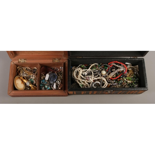 287 - Three jewellery boxes containing a quantity of costume jewellery, including 'Celebrity' brooch, owl ... 