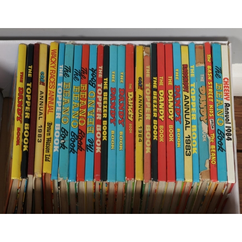 294 - A box of vintage annuals, to include Broons, Topper, Dandy, Beano, Beezer and Mission Galactica Annu... 