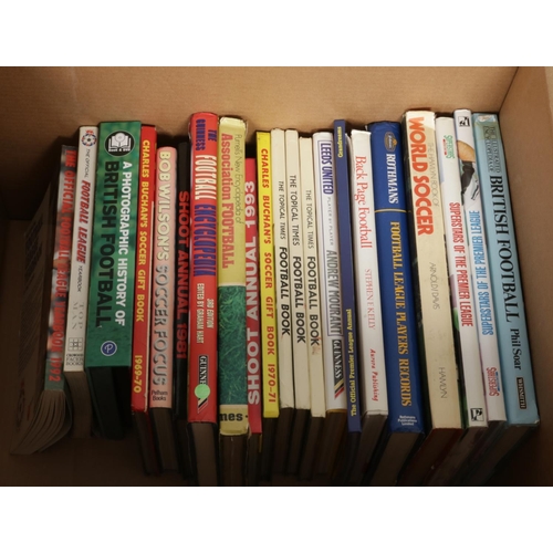 295 - Two boxes of assorted football books, including 