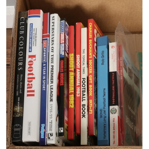 295 - Two boxes of assorted football books, including 