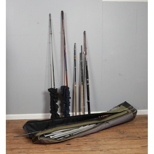 362 - A good collection of assorted fishing rods in carry case to include Fusion Expert, Giant RS Carp, AB... 