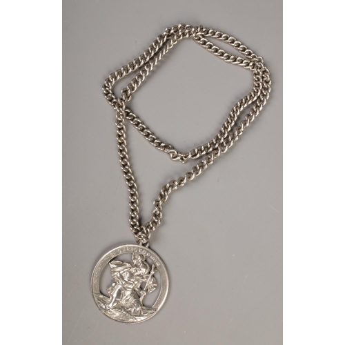 404 - A white metal pendant depicting St Christopher on chain