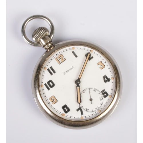 463 - A Damas military pocket watch. Arabic numeral markers, subsidiary seconds. Marked to the back GS/TP ... 