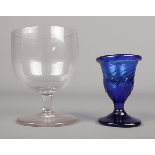 467 - Two 19th century glasses including a Georgian rummer and an early Bristol blue glass egg cup