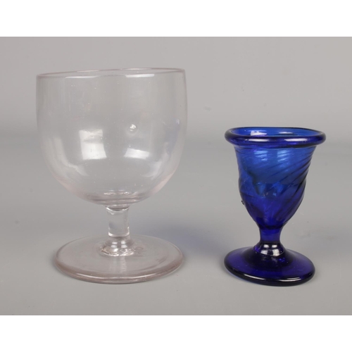 467 - Two 19th century glasses including a Georgian rummer and an early Bristol blue glass egg cup