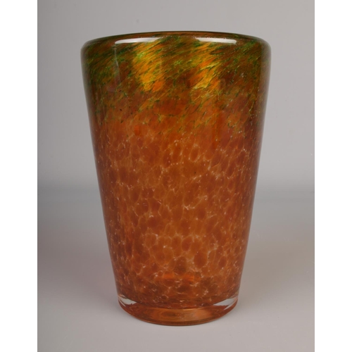 468 - A Monart style art glass vase, mottled amber and green with aventurine inclusion.

Hx20cm