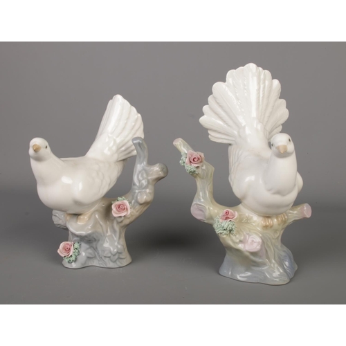 470 - Two Porceval Villamarchante doves figurines, hand made in Spain and bears a printed backstamp.